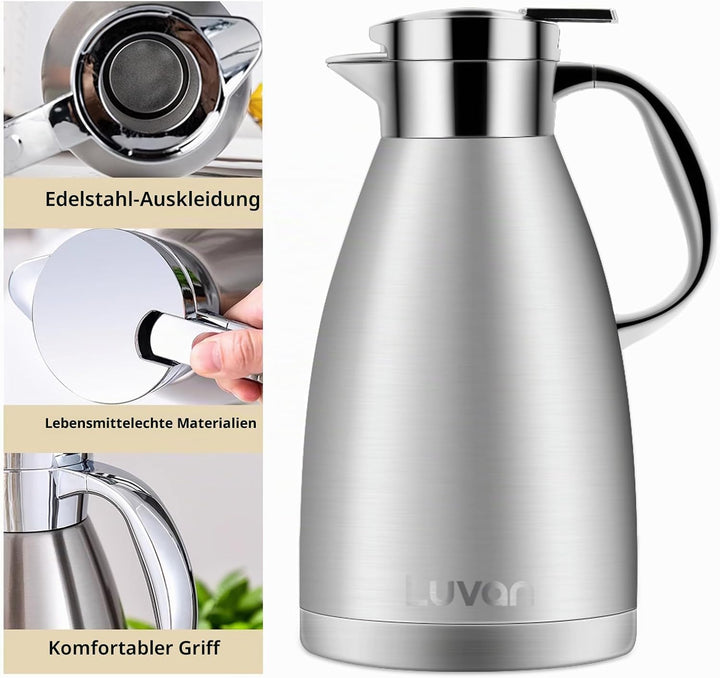 Luvan 1,8L Thermoskanne 304 Edelstahl Kaffee Isolierkanne 12h heiss und 24h kalt Doppelwandige Vakuu