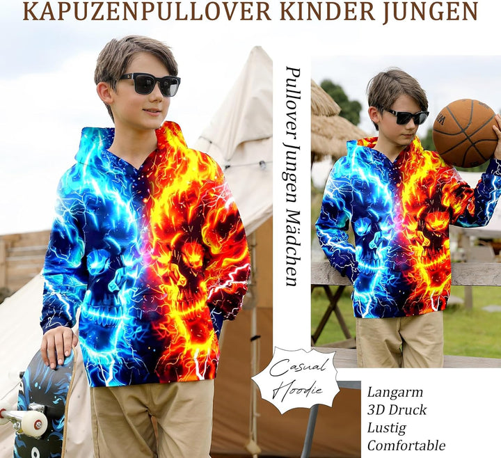 TUONROAD 3D Hoodie Kinder Jungen Mädchen Lustig Kapuzenpullover Langarm Sweatshirt Pullover 6-14 Jah