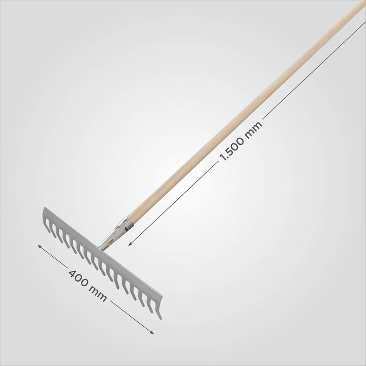 blizz-z Gartenrechen 40 cm Breite, 16 Zinken | Stabiler Rechen mit robustem Eschenstiel
