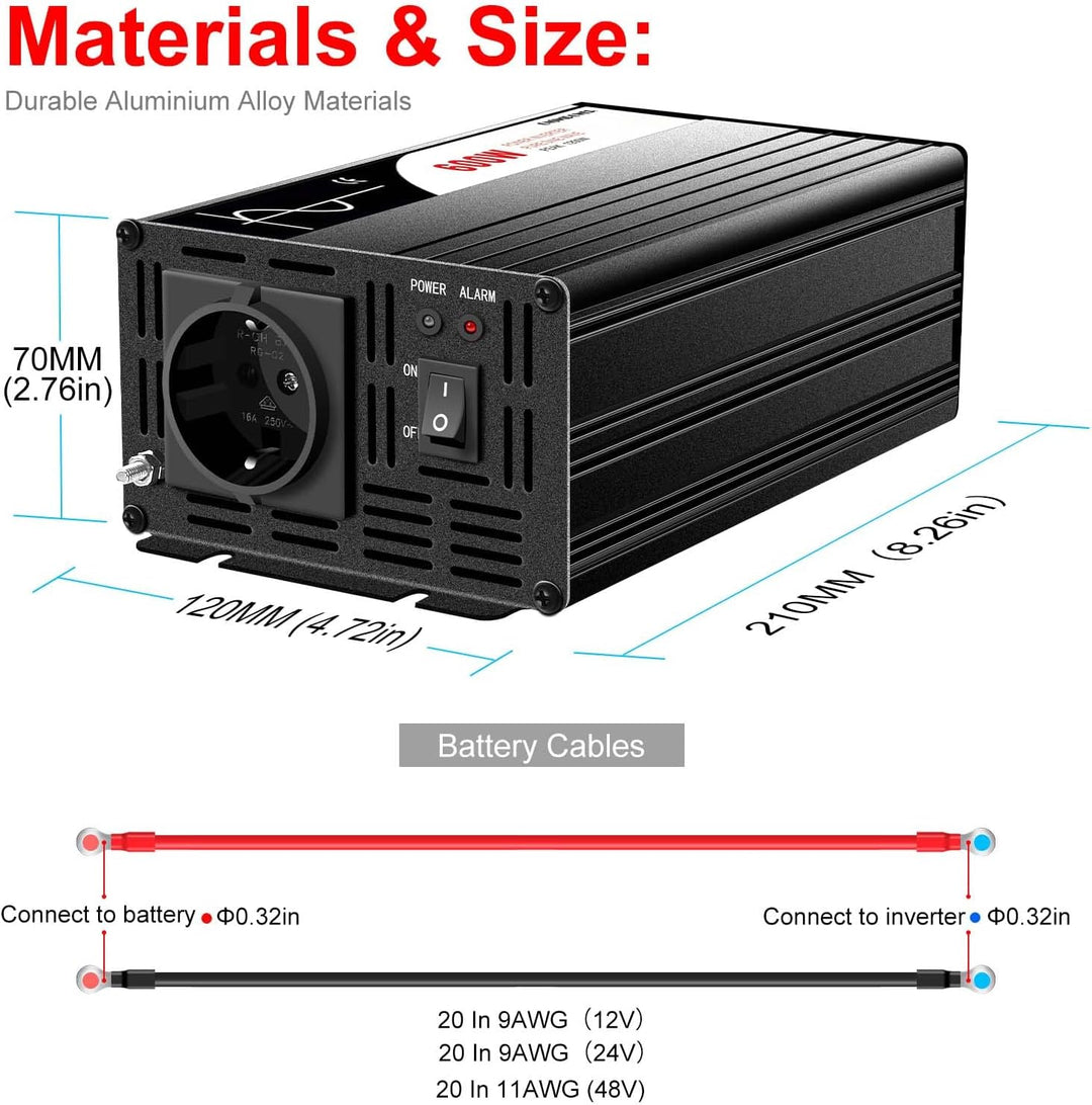 wechselrichter 12v auf 230v Reiner Sinus 600w 50HZ Spannungswandler mit Fernbedienung & Doppel-Digit