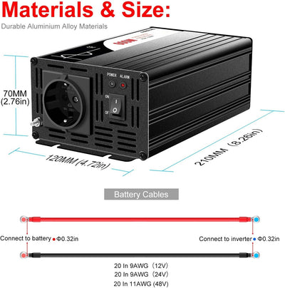 wechselrichter 12v auf 230v Reiner Sinus 600w 50HZ Spannungswandler mit Fernbedienung & Doppel-Digit