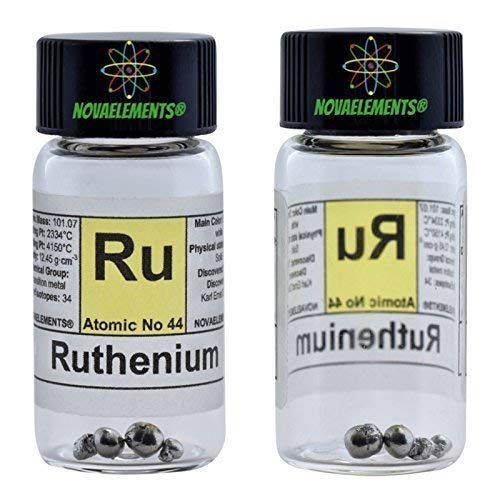 Ruthenium Element Metallic 44 Ru, Meister Pure 0,5 Gramm 99,99% in Ampoule aus Glas mit Etikett