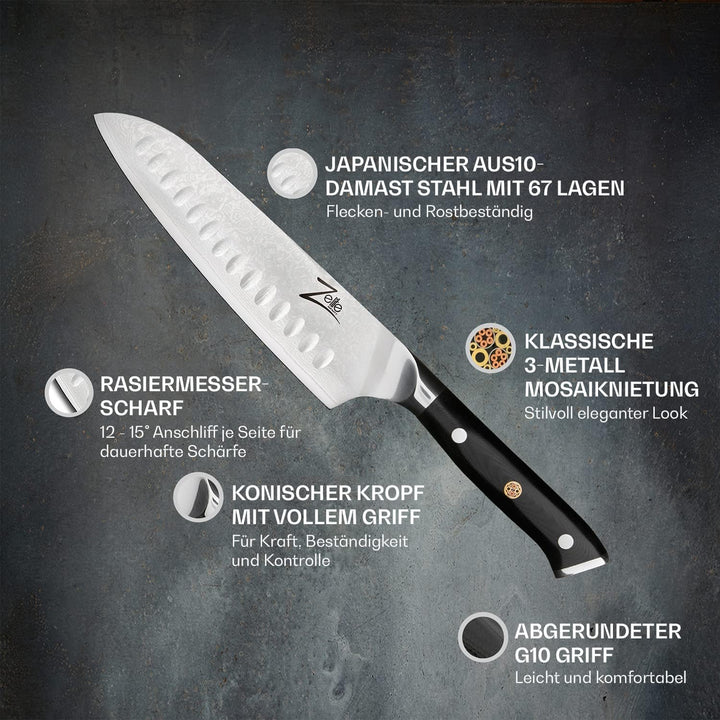 Zelite® Santoku messer, scharfe Küchenklingen 17,8 cm, japanisches Profimesser für Zuhause und Gastr