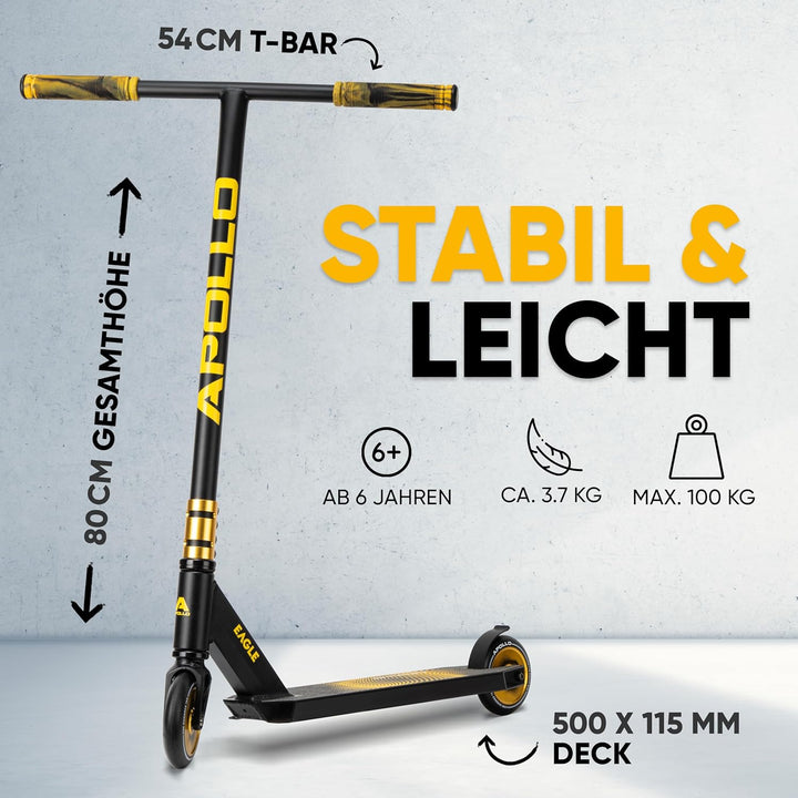 Apollo Stunt Scooter - Eagle, eloxierter Profi Stuntroller, Kinder Scooter mit ABEC 9 Kugellagern, 1