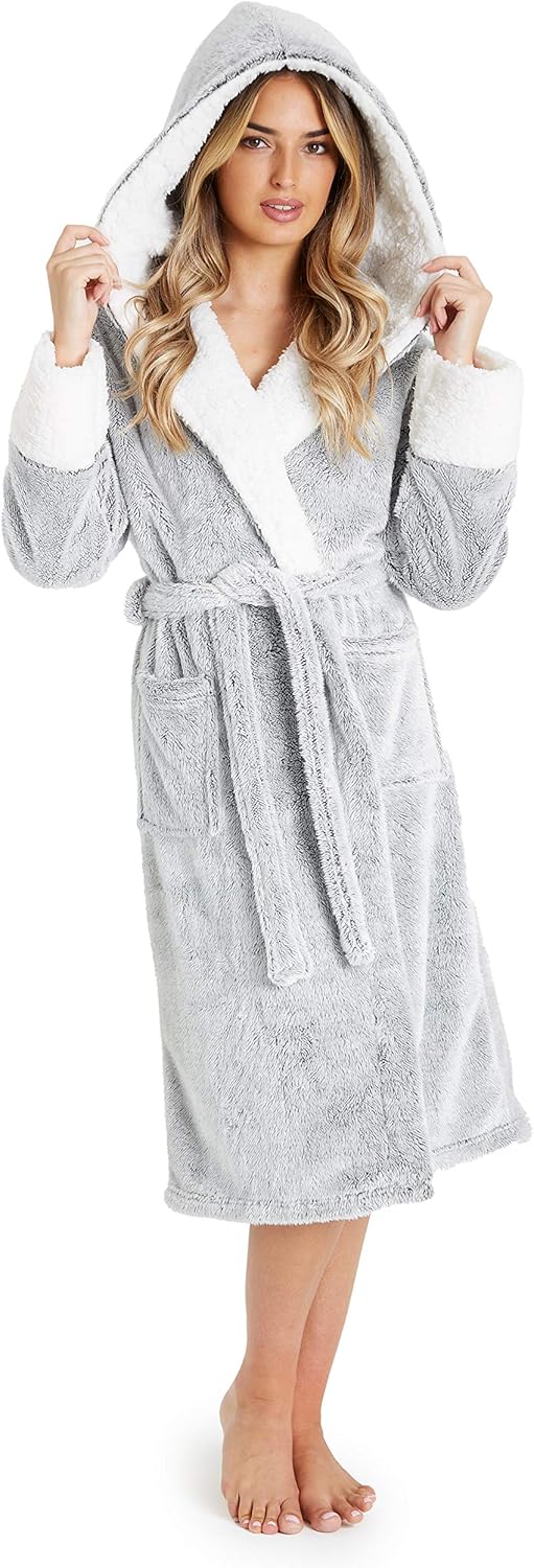 CityComfort Bademantel Damen Flauschig, Fleece Morgenmantel Damen Dressing Gown Women S Grau, S Grau