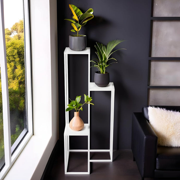 Pflanzenständer Elle Metall - 3 Etagen - 40x40x95cm - Farbe Weiss - für Zimmerblumen - Metallregal -
