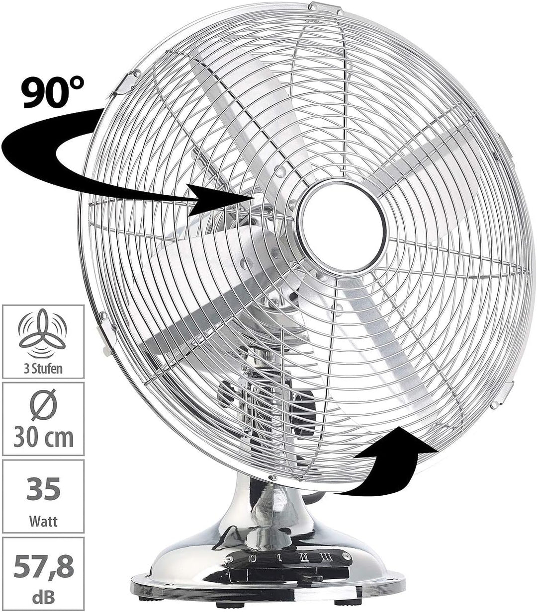 Sichler Haushaltsgeräte Vintage-Ventilator: Vollmetall-Tisch-Ventilator im Retro-Look, Versandrücklä