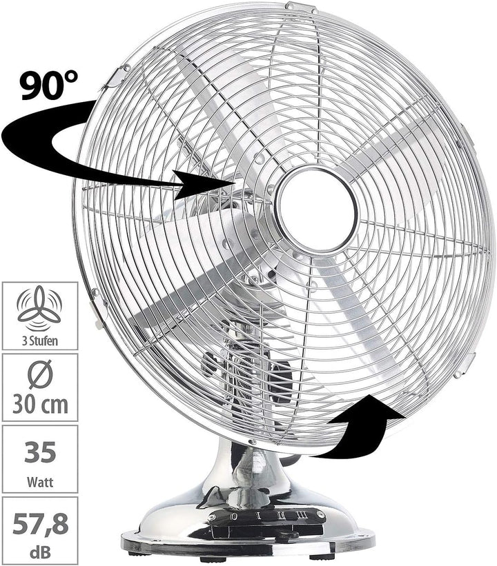 Sichler Haushaltsgeräte Vintage-Ventilator: Vollmetall-Tisch-Ventilator im Retro-Look, Versandrücklä