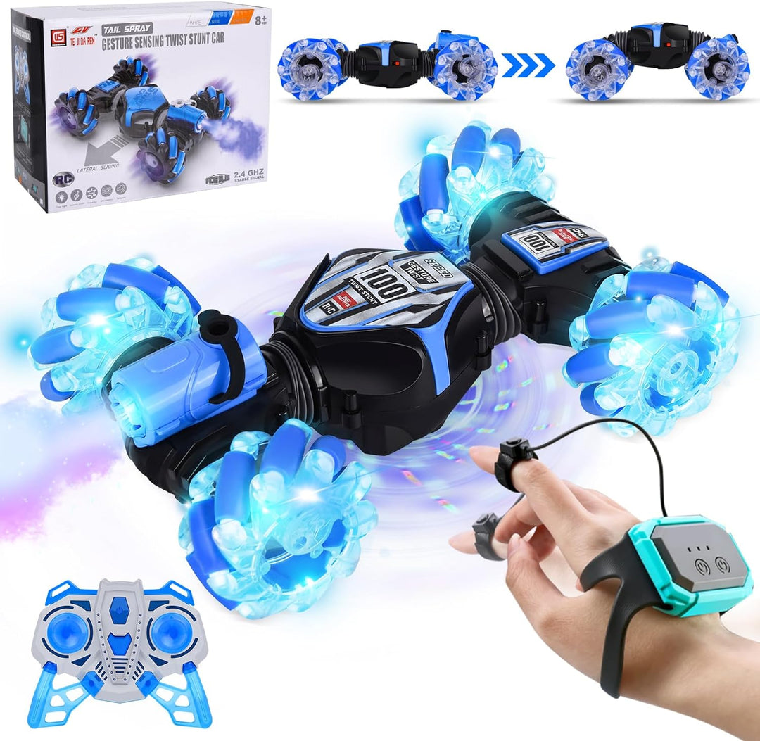 FORMIZON Ferngesteuertes Auto mit Handsteuerung, 4WD 2.4GHz RC Stunt Car mit Licht Sprühen, 360° Dre
