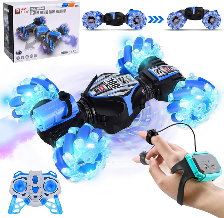 FORMIZON Ferngesteuertes Auto mit Handsteuerung, 4WD 2.4GHz RC Stunt Car mit Licht Sprühen, 360° Dre