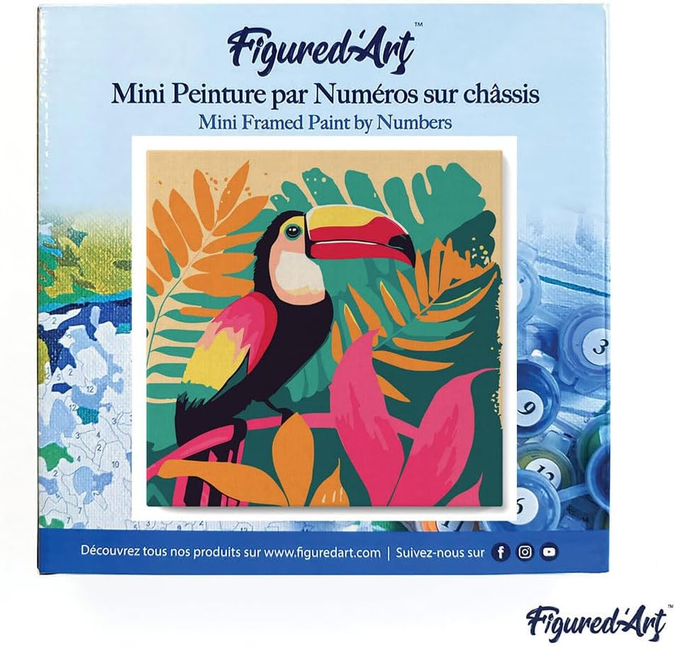 Figured'Art Mini Malen Nach Zahlen Erwachsene Mit Rahmen 20x20cm Kleines Format - Tropischer Tukan -