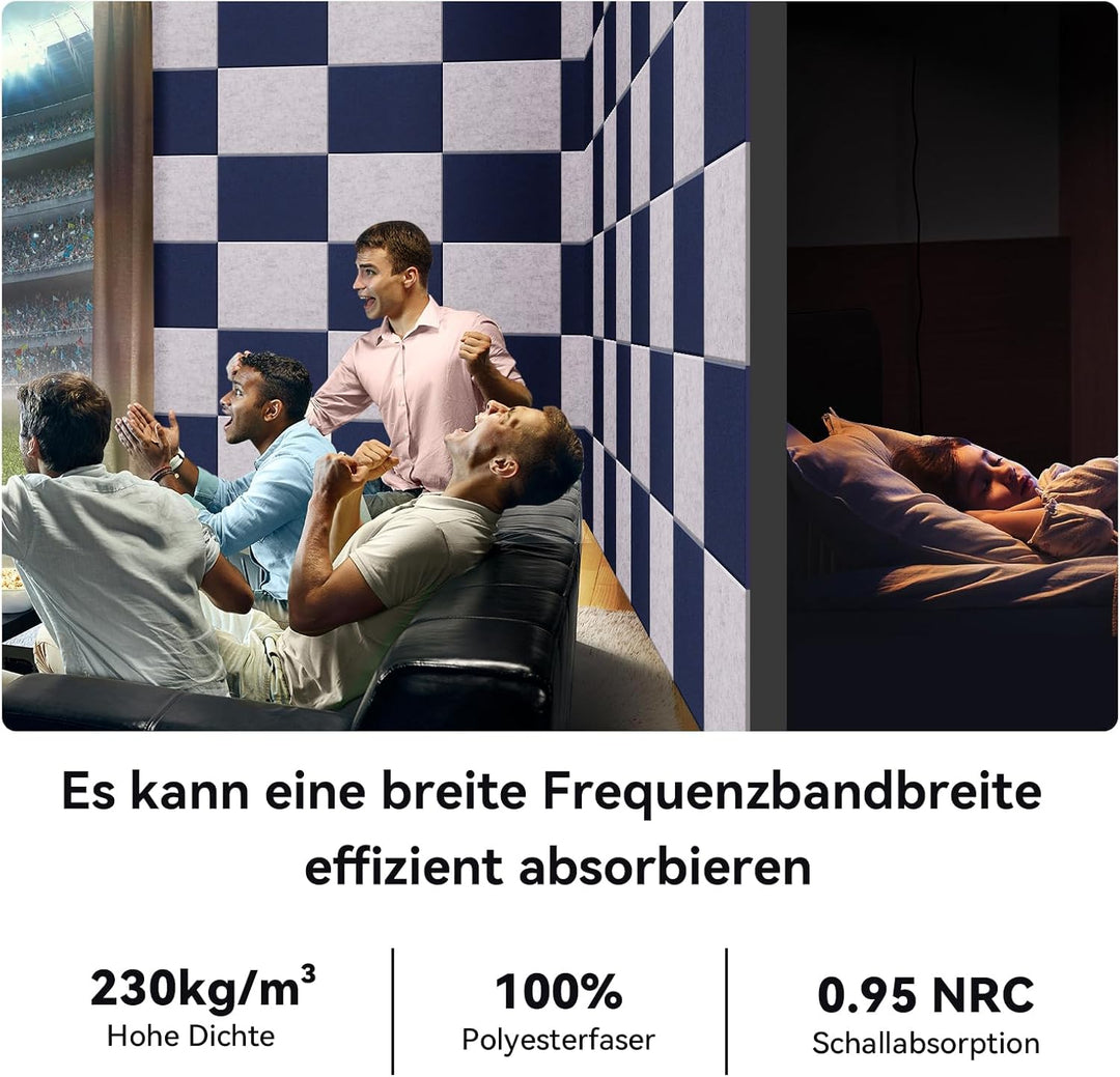 12 Stück Akustikplatten selbstklebend, Abdeckung 1.44㎡, 30*40*0.9cm, Schallschutz & Schalldämmung fü