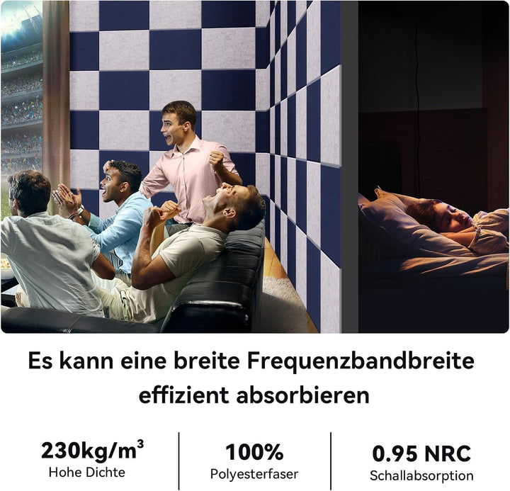 12 Stück Akustikplatten selbstklebend, Abdeckung 1.44㎡, 30*40*0.9cm, Schallschutz & Schalldämmung fü