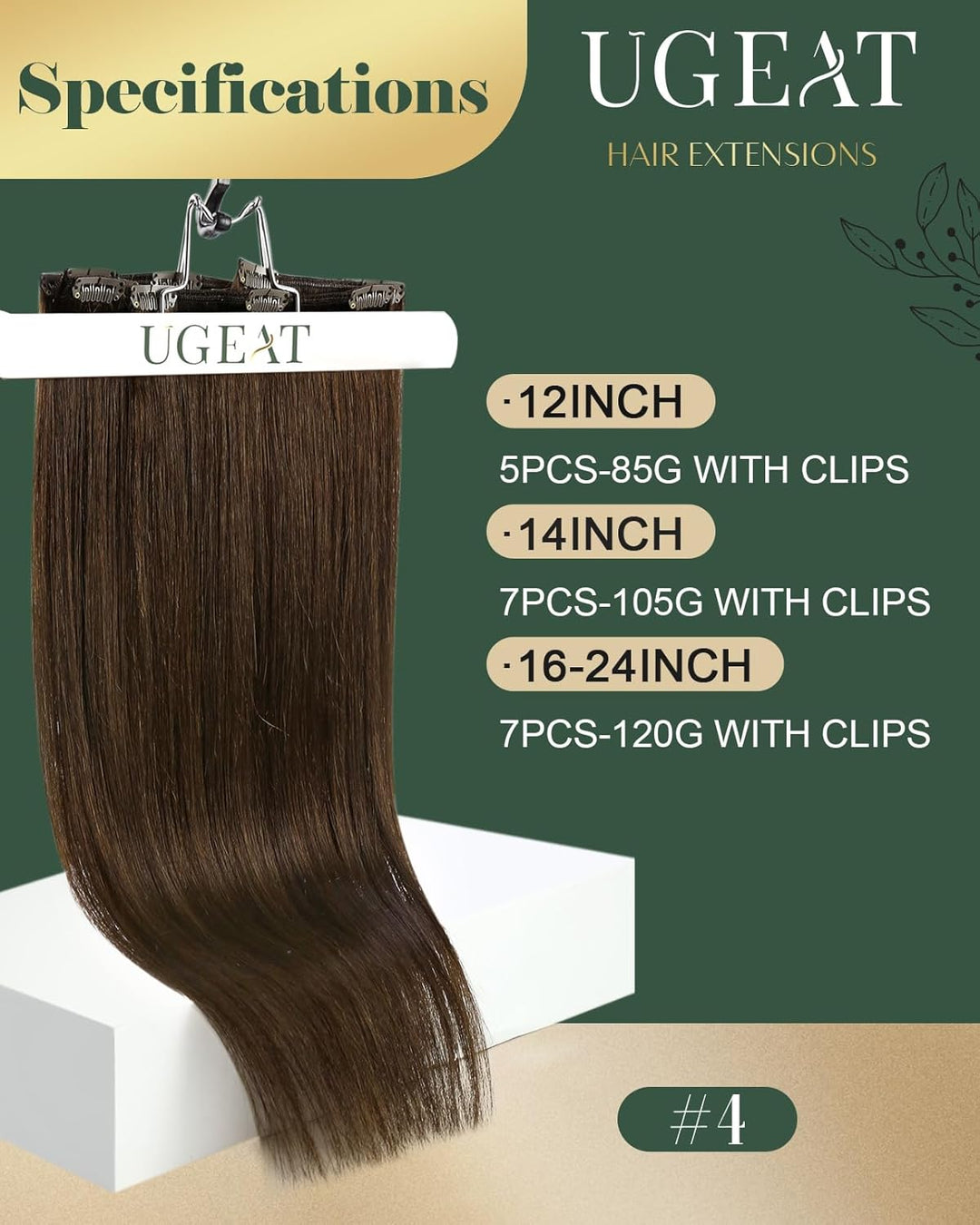 Ugeat Echthaar Clip in Extensions Schokobraun Clip Extensions Echthaar 30cm Clip in Extensions Braun