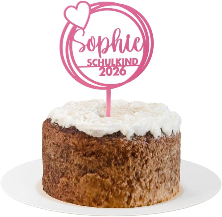 HappyBumblebee Cake Topper Einschulung Personalisiert – Herz, mit Name | Schulkind 2026 · Tortendeko