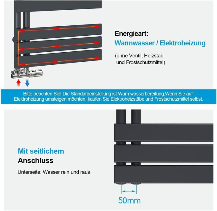 Heilmetz Badheizkörper Anthrazit Handtuchtrockner Heizung 400 x 1176 mm Bad Heizkörper Handtuchheizk