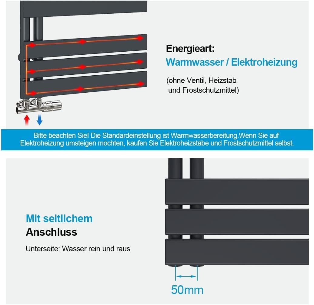 Heilmetz Badheizkörper Anthrazit Handtuchtrockner Heizung 600 x 1385 mm Bad Heizkörper Handtuchheizk