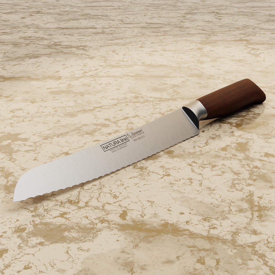 Burgvogel Solingen Natura Line, Brotmesser Holzgriff, rot satiniert, geschmiedet, 22 cm mit Wellensc
