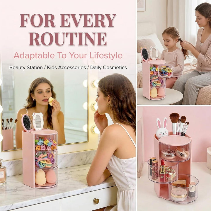 Make Up Organizer, Skincare Organizer mit Haargummi Aufbewahrung, Drehbarer Kosmetik Organizer für S