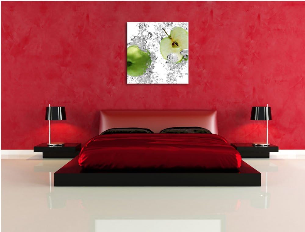 Pixxprint saftig grüne Äpfel im Wasser als Leinwandbild/Grösse: 70x70 cm/Wandbild/Kunstdruck/fertig