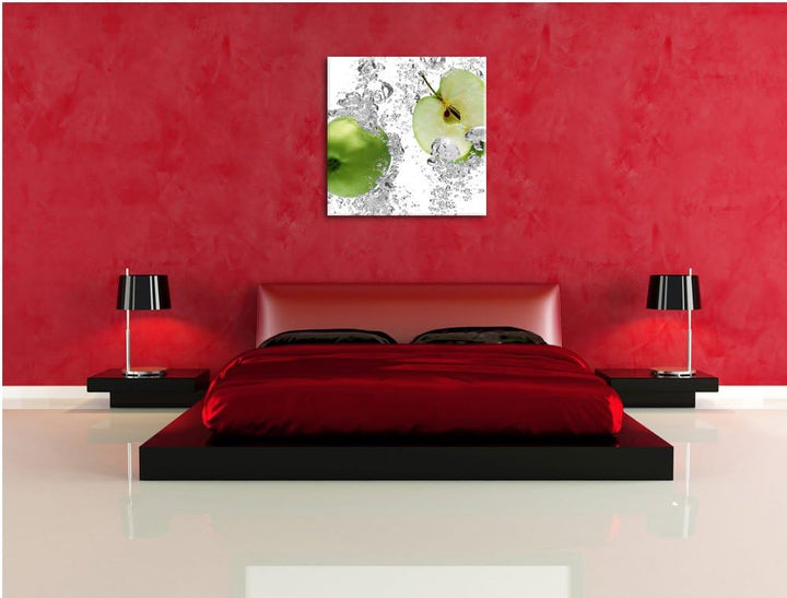 Pixxprint saftig grüne Äpfel im Wasser als Leinwandbild/Grösse: 70x70 cm/Wandbild/Kunstdruck/fertig