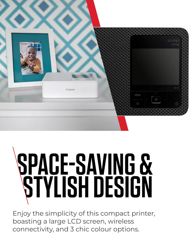 Canon SELPHY CP1500 Kompakter Fotodrucker – Drahtloses Drucken, Langlebige Fotos, USB-C & SD-Kartena