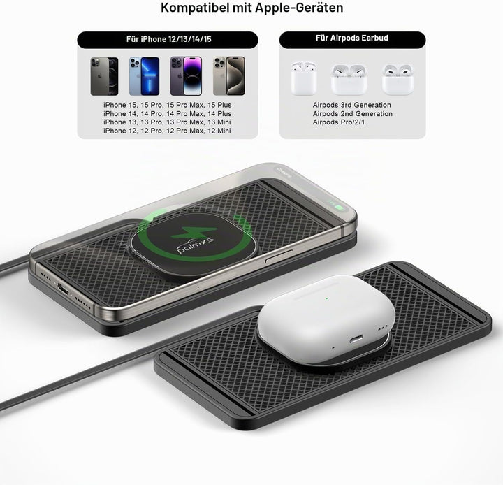polmxs für Magsafe Autoladegerät, 15W Magnetisches Induktive Ladestation Auto rutschfest Schnell Wir