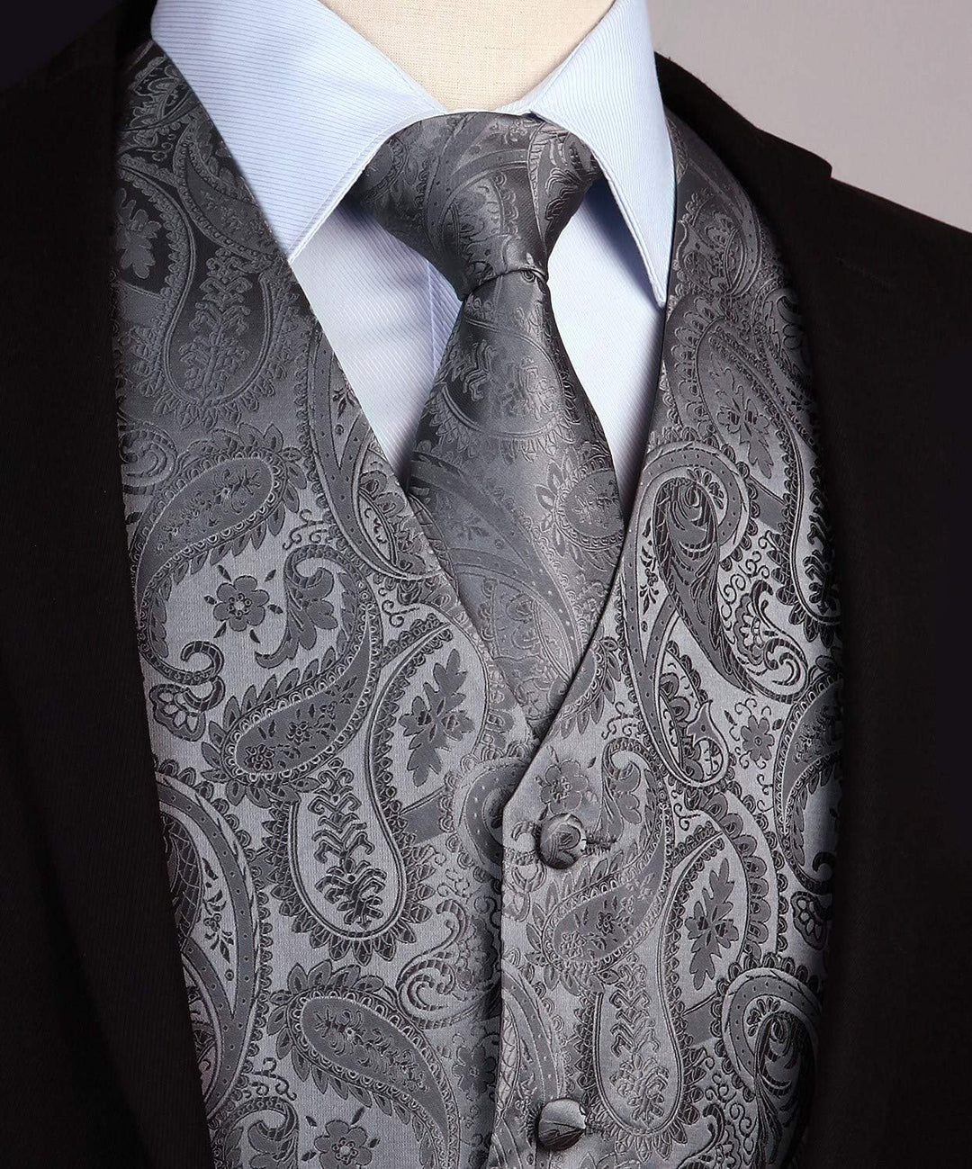 HISDERN Herren Weste Paisley Floral Jacquard Krawatte Einstecktuch Taschentuch Weste Anzug Set XS Gr