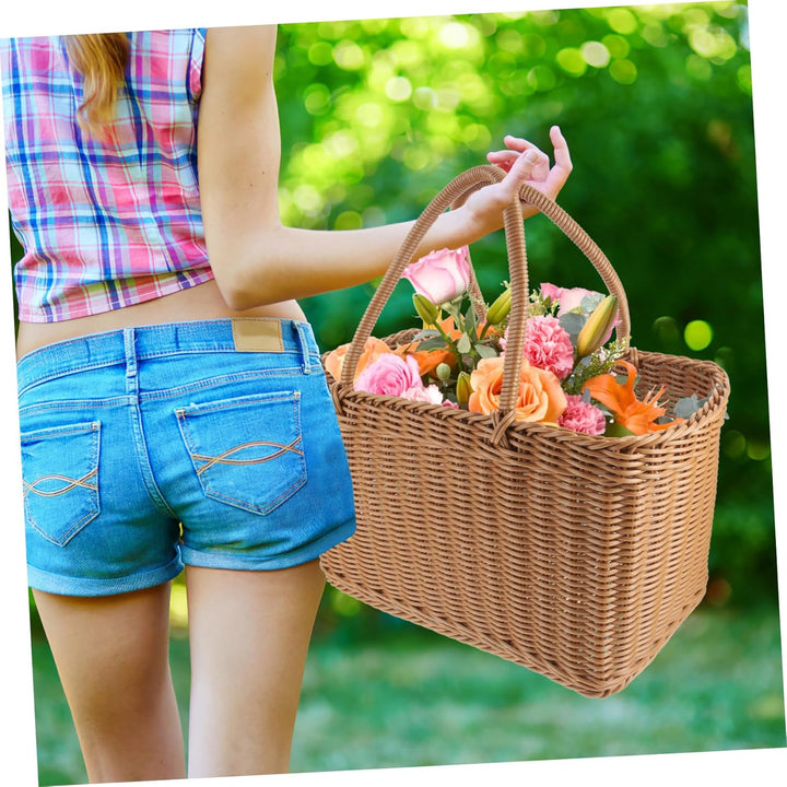YARNOW Einkaufskorb Tragbar Kunststoff Gewebter Korb Geflochtene Damen Shopper Einkaufstasche Strand