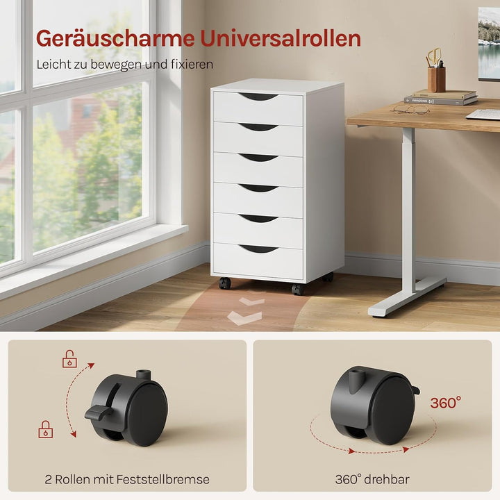 WOLTU Rollcontainer mit 6 Schubladen, mobiler Aktenschrank mit Rollen Weiss 6 Schubladen (78H cm), W