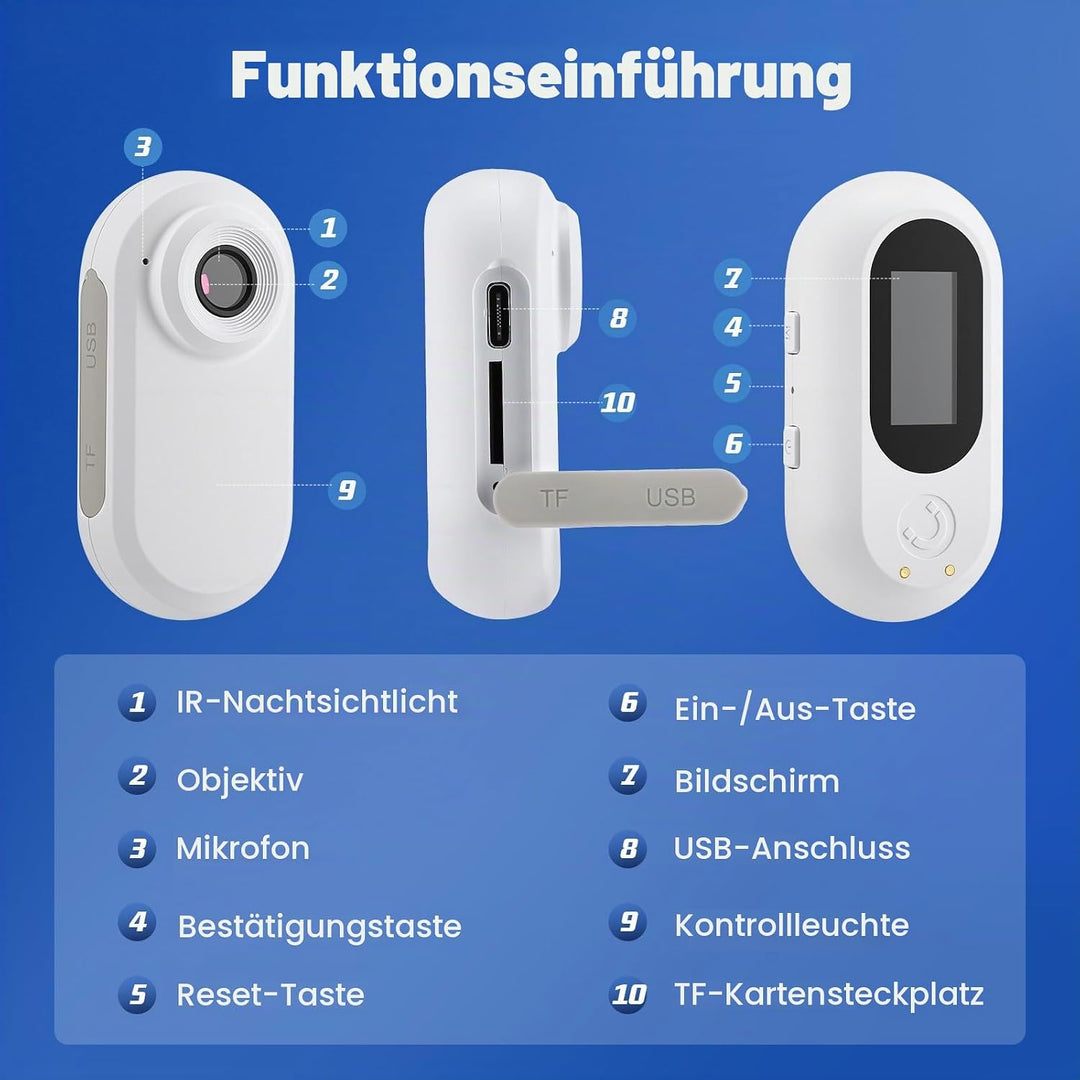 Mini Action Cam 1080P Bodycam mit Batteriefach &amp; 128GB SD-Karte, Helmkamera für Motorrad Fahrrad Spo