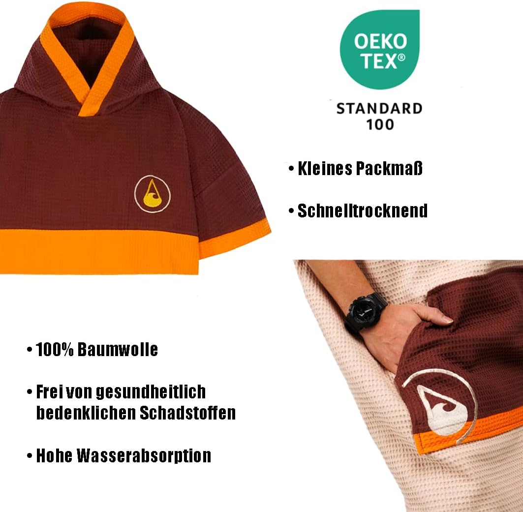 WAVE HAWAII Bade-Poncho Damen & Herren Porlamar | Grösse L/XL, 170-200cm I 100% Baumwolle Surf-Ponch
