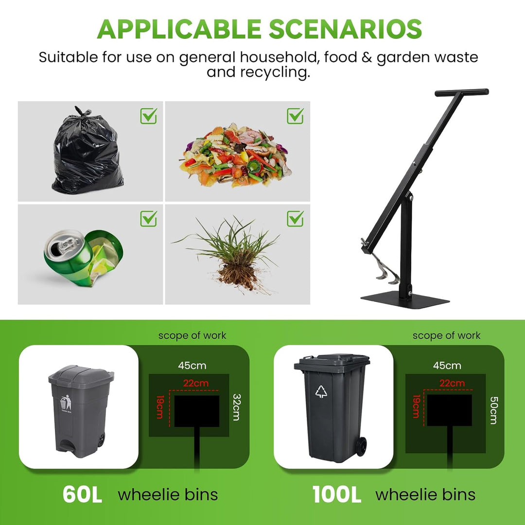 NEWTRY Mini Müllverdichter Handmüllpresse für 60L bis 100L Mülltonnen, kompaktes Design ideal für Ha