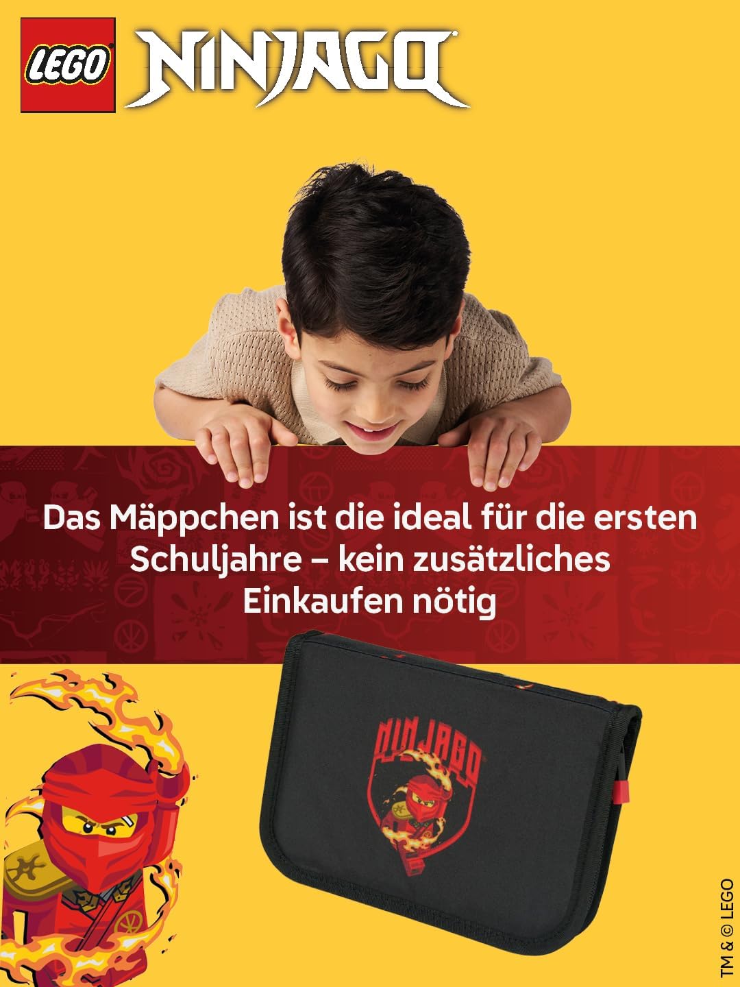 SKANDO BAGS LEGO® NINJAGO® Federmäppchen Junge gefüllt Kai – Federmappe mit Klappe inkl. Schulzubehö