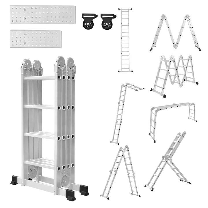 LZQ 4x4 Mehrzweckleiter 470cm 6 in 1 Alu Leiter Vielzweckleiter Klappleiter Haushaltsleiter Arbeitsl