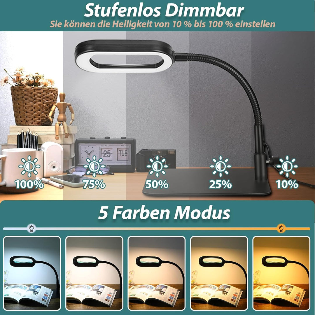 Drdefi 10X Rectangle Lupe mit Licht und Ständer, Echtes Glas Lupenlampe, 5 Farbmodi Stufenlos Dimmba