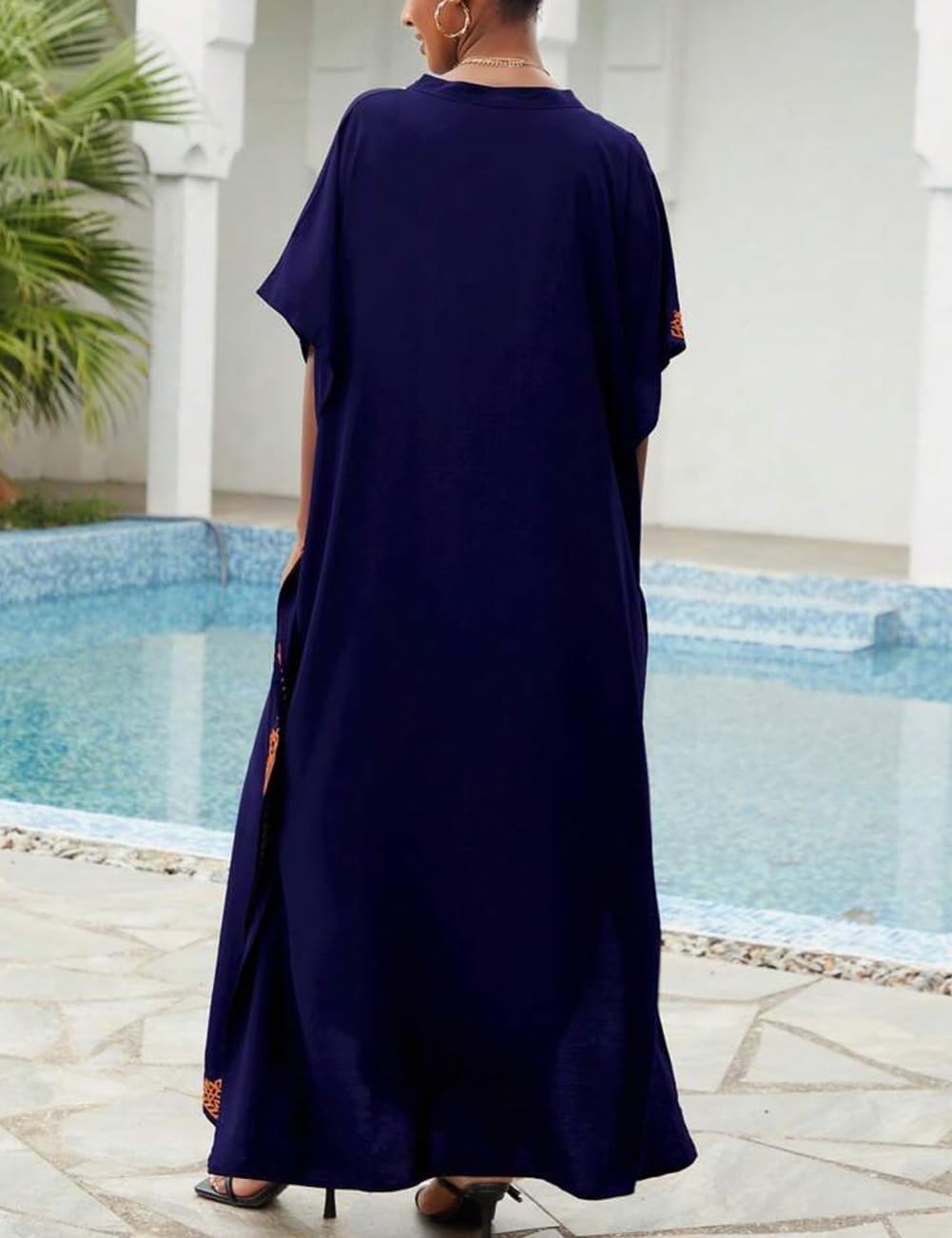 Bsubseach Damen Beachwear Türkische Kaftans Lange Strandkleid Caftan Beach Dress D-Grün, D-Grün