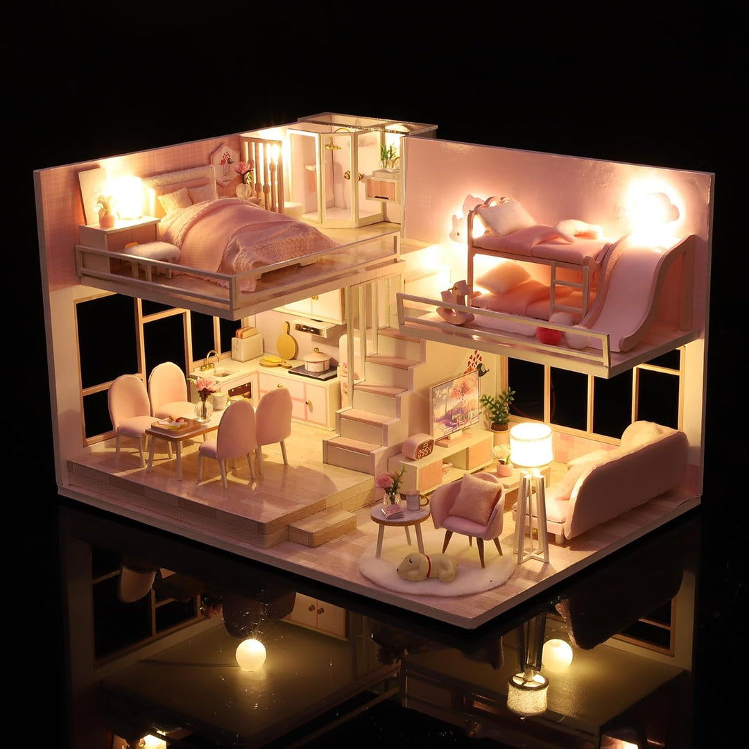 CUTEROOM Miniatur-Puppenhaus-Bausatz zum Selbermachen mit Möbeln und Musik – Puppenhaus-Bausatz aus