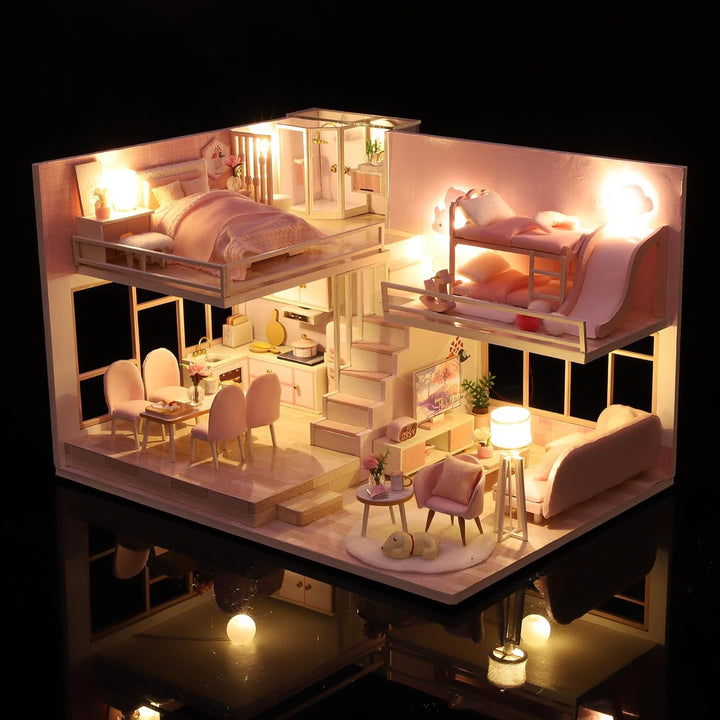 CUTEROOM Miniatur-Puppenhaus-Bausatz zum Selbermachen mit Möbeln und Musik – Puppenhaus-Bausatz aus