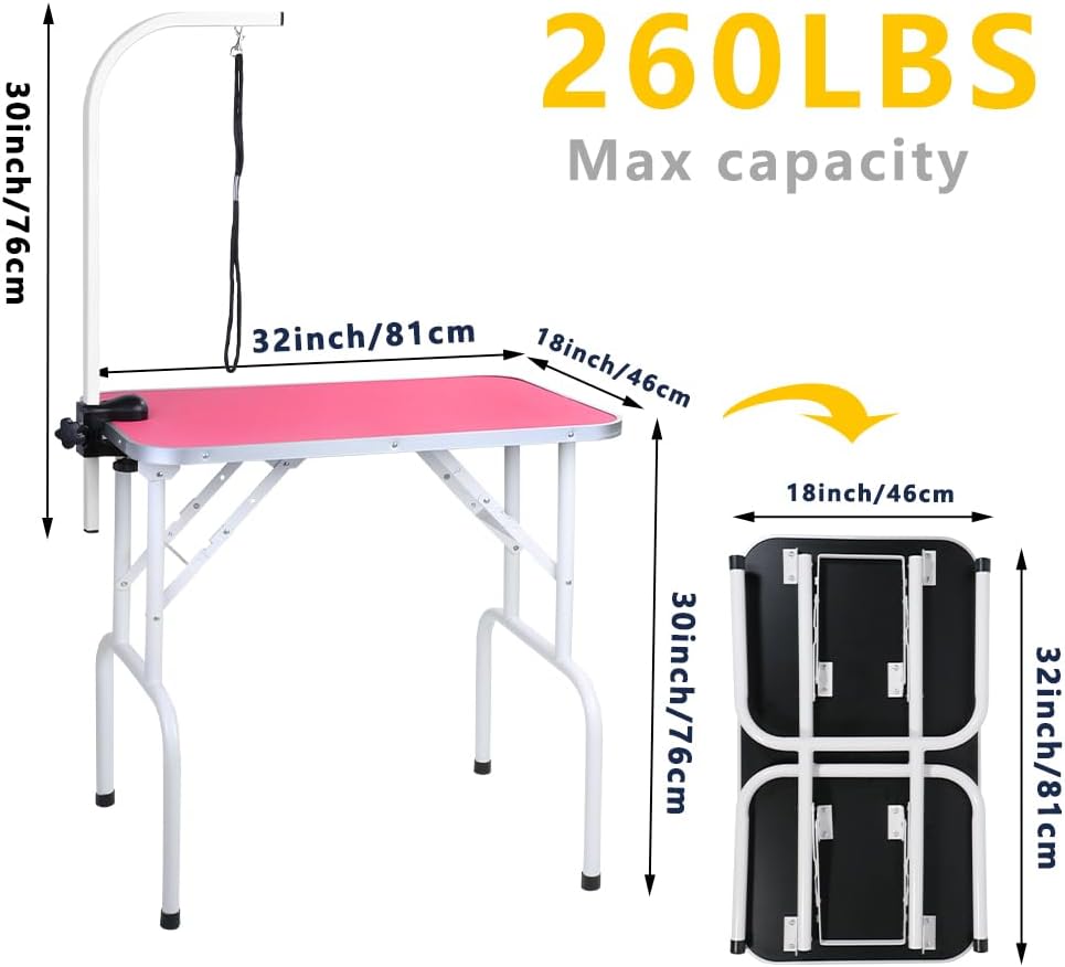 LEIBOU Haustier Hund Grooming Tisch Faltbarer Grooming Tisch Heavy Duty Eisenrahmen mit Arm/Schlinge