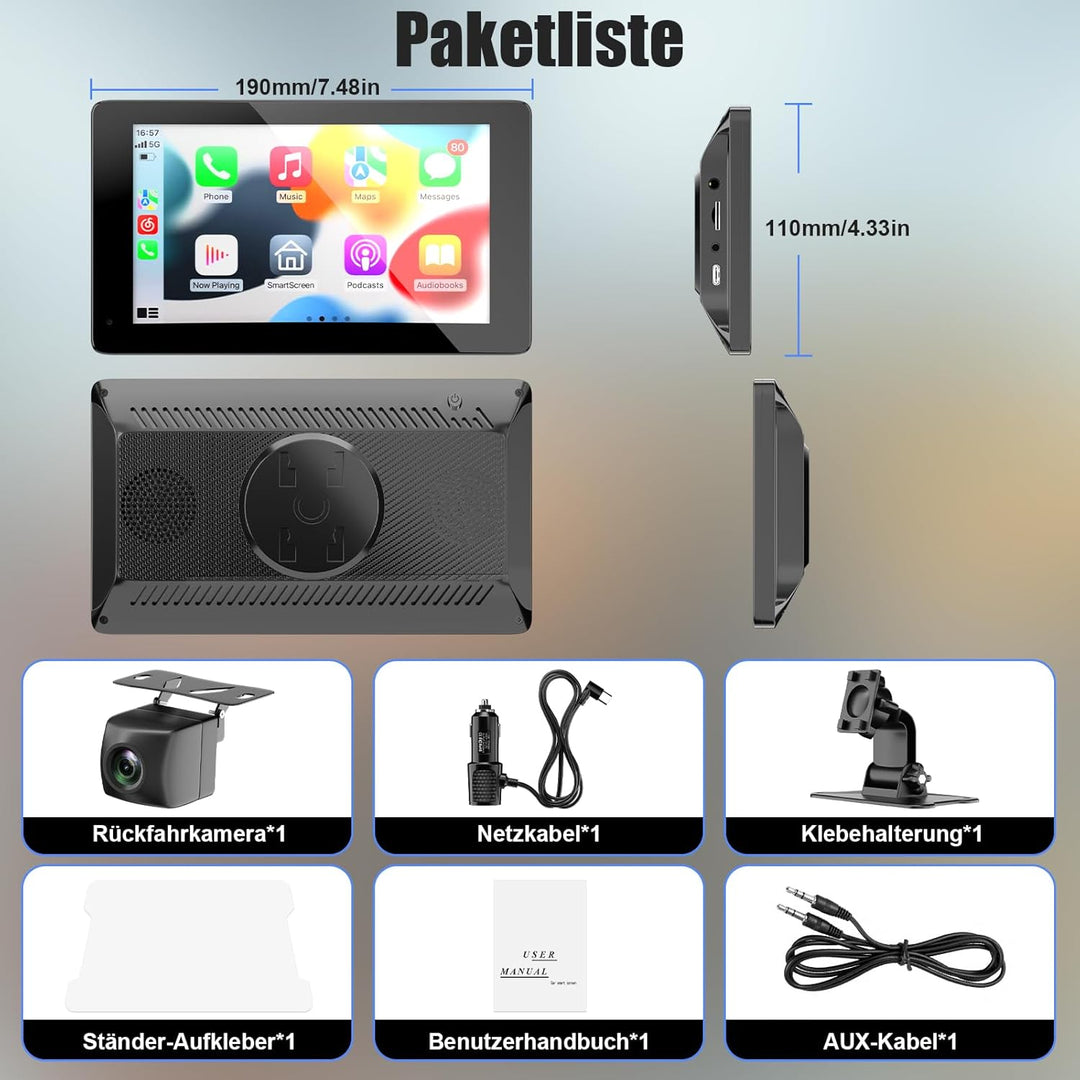 Wireless Carplay Display Android Auto Display mit Stehende Halterung 7 Zoll Touchscreen Auto Display