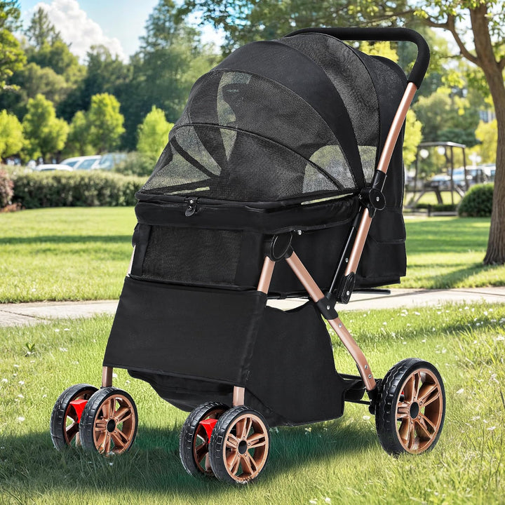 DWVO Hundebuggy 3 in1 Hundebox Transporttasche, Faltbar klappbar Katzenwagen Bis 22kg, 360° Verschle