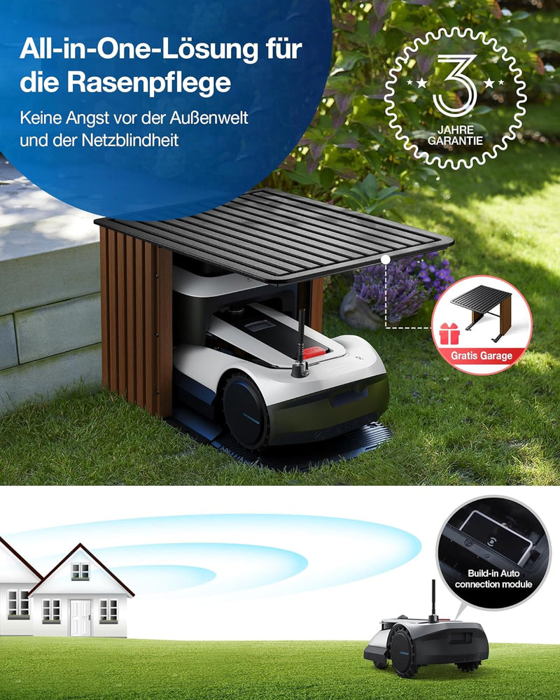 ECOVACS GOAT G1-2000 Mähroboter mit Robuster Garage & Auto-Verbindung-Modul, Ohne Begrenzungskabel f