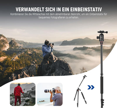 NEEWER 77" Kamerastativ Einbeinstativ für DSLR, Telefon mit 360° Panoramakugelkopf, 2 Achsen Mittels