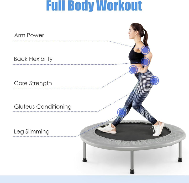 LIFEZEAL Faltbares Fitness-Trampolin Ø 97 cm, Mini-Trainingstrampolin mit Federn, robuster Stahlrahm