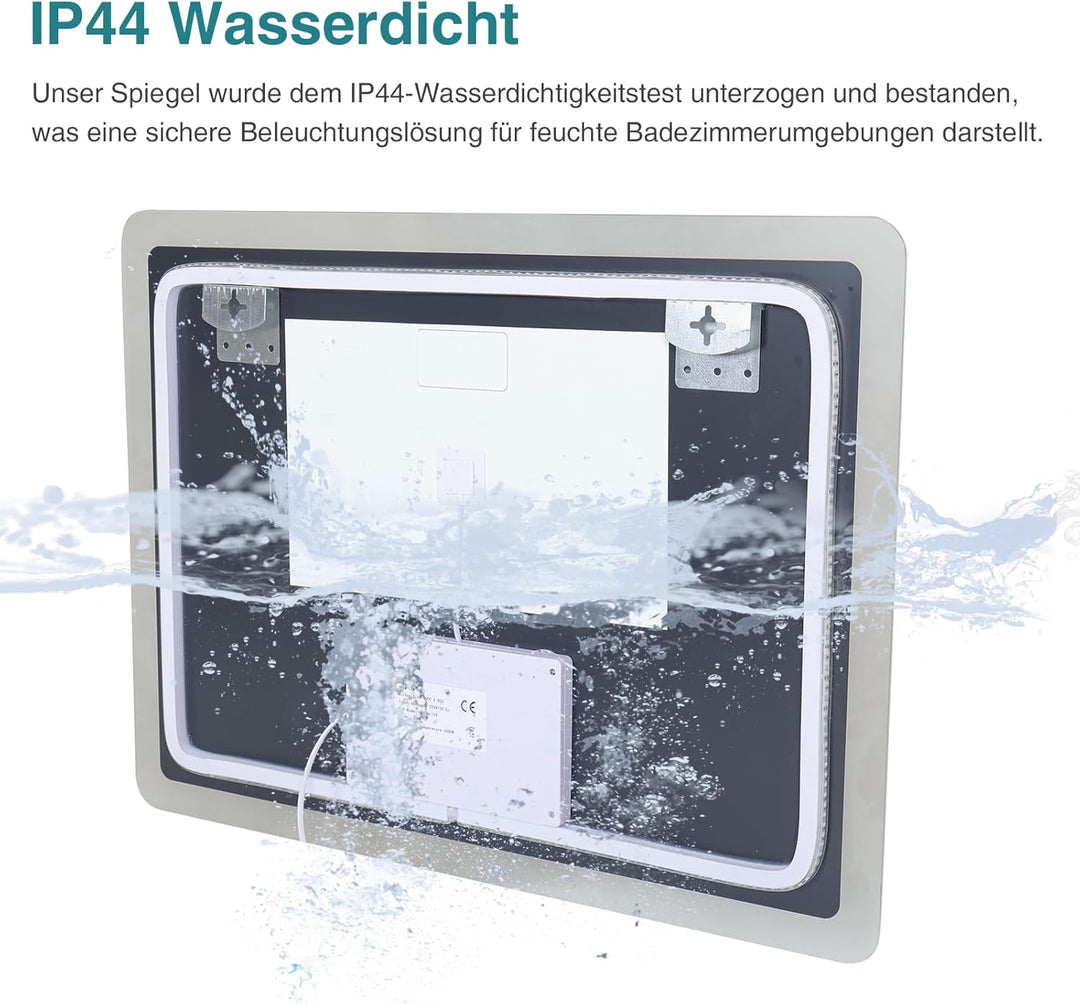 YOURLITE Badspiegel mit Beleuchtung 80x60 cm,LED Badezimmerspiegel mit Uhr Weiss - 80x60, Weiss - 80