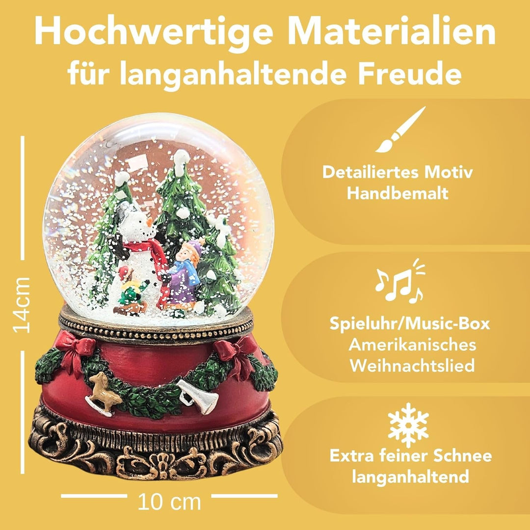 Schneekugel Weihnachten Spieluhr | Kinder Bauen Schneemann | Sockel Weihnachten rot Tannengirlande |