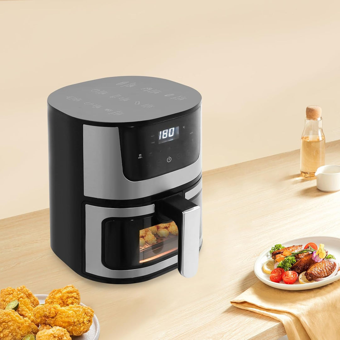 Heissluftfritteuse, Airfryer Gross mit Temperaturregelung 80-200 °C, Einstellbare Zeit 0–60 min, Aut
