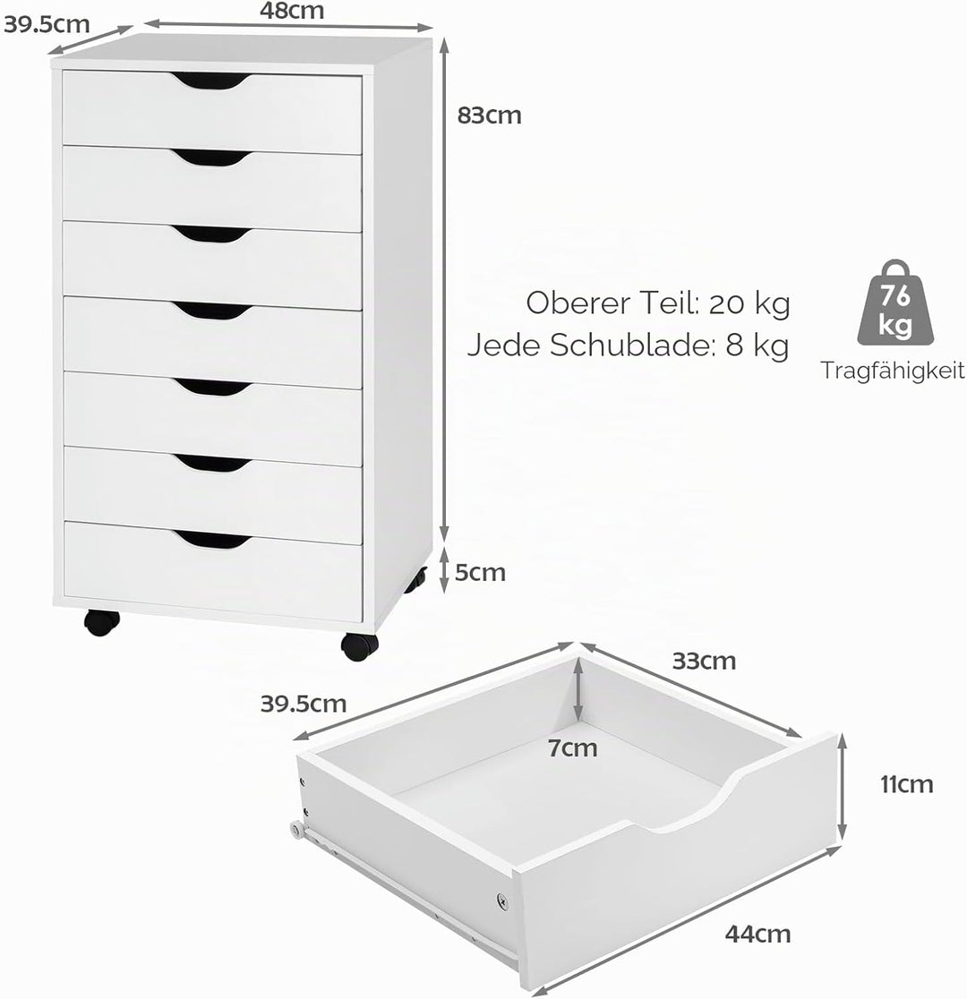KOMFOTTEU Rollcontainer mit Schubladen, mobiler Aktenschrank Schubladenschrank mit Räder, Bürowagen