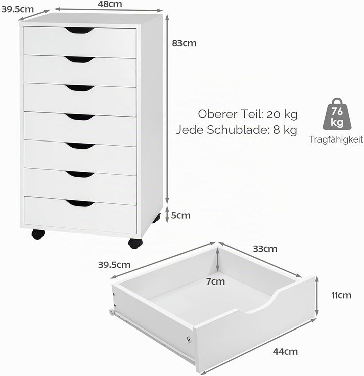 KOMFOTTEU Rollcontainer mit Schubladen, mobiler Aktenschrank Schubladenschrank mit Räder, Bürowagen